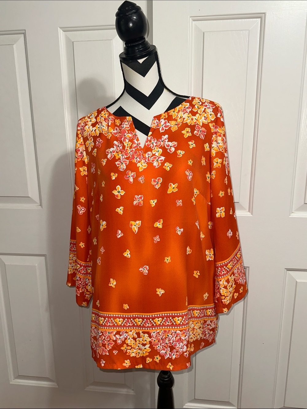 Bob Mackie Orange Floral Tunic Top